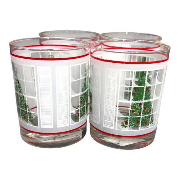 Vtg Waechtersbach Frosted Christmas Tree In Window Old Fashion Tumblers Set 4 - Picture 1 of 7